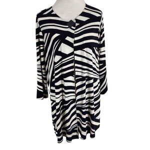 Travelers by Chico's Cardigan Jacket Size 2 Womens L Slinky Stretch Black White